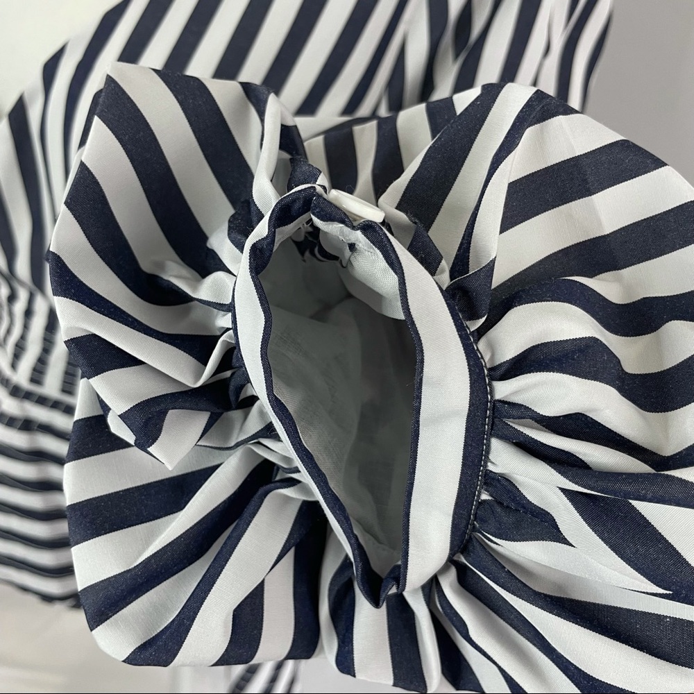 New Central Park West Balloon Sleeve Layered Peplum Striped Cotton Shirt - Picture 6 of 16